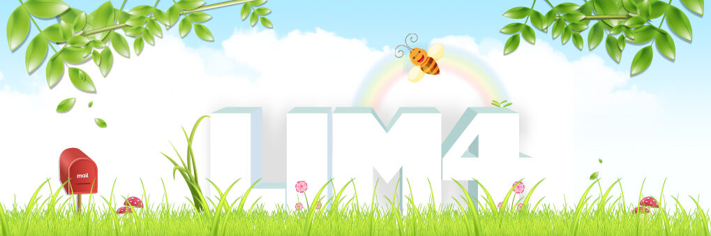 LIM4, with a sky, rainbow, a smiling bee and green grass